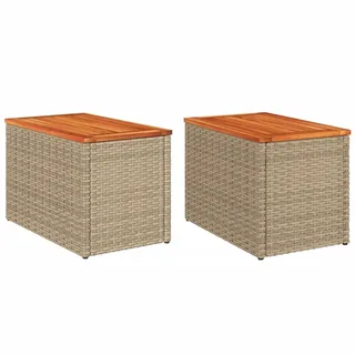 vidaXL Garten-Beistelltische 2 Stk. Beige 55x34x37 cm Poly Rattan Holz