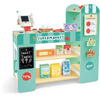 HaPe Intelligenter Supermarkt aus Holz, Kaufmannsladen mit Zubehör, Lernspielzeug und Rollenspiel, Kinder Kaufladen, nachhaltiges Holzspielzeug, für Kinder ab 3 Jahren