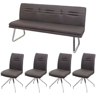 Mendler Esszimmer-Set HWC-H70, Sitzgruppe Esszimmergruppe Esszimmergarnitur, Stoff/Textil Edelstahl gebürste