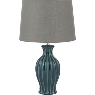 BELIANI Tischlampe Grün Keramik 59 cm Stoffschirm Graubeige Vasenform Kabel mit Schalter Retro-Stil - Grün, Grau