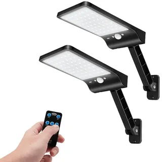 COLBOR Solarlampen für Außen mit Bewegungsmelder, 56 LED Solarleuchte mit Fernbedienung 3 Modi IP65 Wasserdicht 2200mAh Solar Strahler 2 PCS Schwarz, Solarlampe-Außen-Bewegungsmelder-LED-Sstrahler