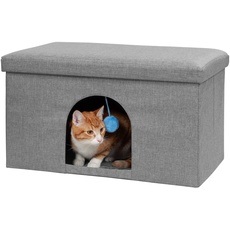 Furhaven Large Pet House Collapsible Ottoman-Footstool Condo Pet Bed - Stormy Gray, Large