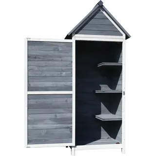 Wiltec Gartenschrank aus Holz grau 77x53x179cm mit Tür, Satteldach und Bitumenisolierung Gerätehaus Werkzeughaus Geräteschrank Werkzeugschrank Geräteschuppen - Grau