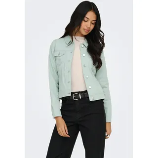 Jeansjacke ONLY "ONLTIA L/S COLORED JACKET PNT RP", Damen, Gr. 36, grün (jadeite), Web, Obermaterial: 100% Baumwolle, unifarben, regular fit hüftlang, Jacken Jeansjacke, mit durchgehender Knopfleiste