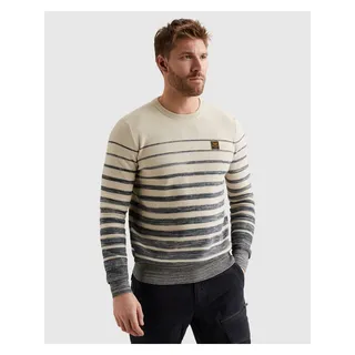 Strickpullover PME LEGEND "RH Pullover structured stripe", Herren, Gr. XL, beige (bone weiß), Strick, Obermaterial: 100% Baumwolle, gestreift, regular fit normal, Rundhals, Bündchen, Pullover Strickpullover, mit Logo Stickerei