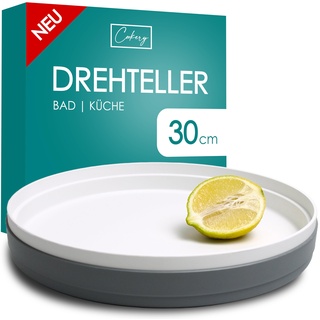 Cookery® XL Drehteller Kühlschrank Organizer Ø 30cm für Küchenschrank Lazy Susan Gewürzregal drehbar Ordnungssystem für Schrank Küchen Rondell Fridge Organizer (weiß/grau)