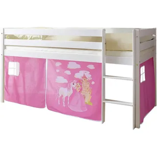 Mid.you Hochbett , Weiß, Pink , Holz , Kiefer , vollmassiv , Höhe ca. 16 cm , 90x200 cm , nur für Rollroste geeignet , Babymöbel & Kindermöbel, Kinderzimmer & Jugendzimmer, Kinderbetten, Hochbetten