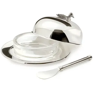 EDZARD Butterglocke Ente, Durchmesser 14 cm, edel versilbert, Butterdose mit Deckel und passendem Buttermesser Länge 18 cm