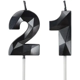 Kerzen zum 21. Geburtstag, Zahl 21, schwarze Kerzen für Kuchen, Happy Birthday-Kerzen, Kuchendekoration, Dekoration für Geburtstagsparty, Hochzeitstag, Feier