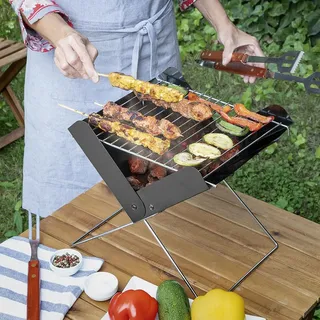 InnovaGoods barbecue FOLDCUE Mini Faltbarer Kohlegrill, Tischgrill - Schwarz