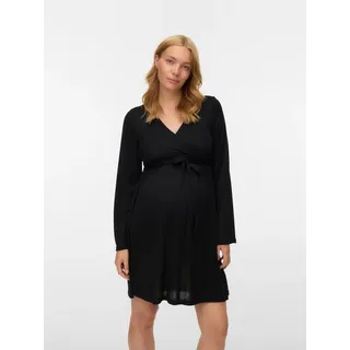 Umstandskleid MAMALICIOUS "MLMAEVE TESS LS JRS DRESS 2F NOOS", Damen, Gr. S, N-Gr, schwarz, Web, Obermaterial: 85% Viskose, 15% Polyester, unifarben, regular fit, V-Ausschnitt, Fledermausärmel, Kleider Umstandskleid, Stilllage unter einem Wickeleffekt