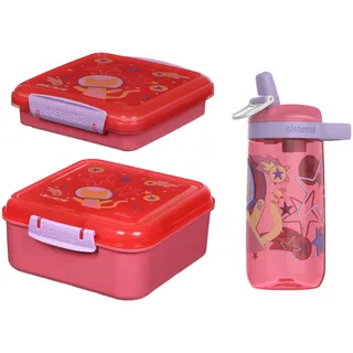 Sistema Expressions Kinder Brotdose & Wasserflaschen-Set | Bento Cube (1,25L), Sandwich Box (450ml) & Easy Sip Flasche (500ml) | Space Kitty Popsicle
