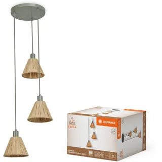 LEDVANCE Pendelleuchte 3-flammig Decor Raffia Plate grün aus Bast & Metall, E27, 430 mm Durchmesser, Lampenschirm aus recyceltem Material, nachhaltig durch austauschbare Lichtquelle, einfache Montage