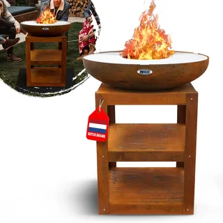 HEAT Outdoor Living Bakka Barbecue Plancha - Plancha Backen - Feuerschale und Sockel - Holzlagerung - 80x80x96 cm