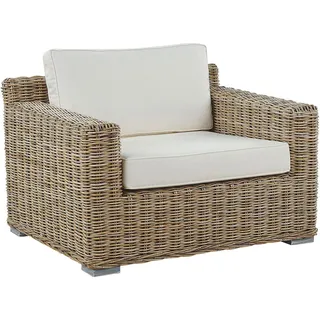 BELIANI Gartensessel Hellbraun Polyrattan inkl. Sitzkissen in Cremeweiß Modernes Design Terasse Garten - Beige, Weiß