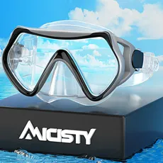 Erwachsene Taucherbrille Professionelle Schnorchelbrille180° Panorama Anti-Fog Schwimmbrille Tempered Glas Tauchgerät Maske Verstellbares Silikonband für Schnorcheln Schwimmen