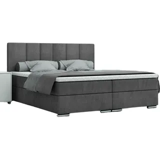 FURMEB24 - LIVIO 180 x 200 cm- Boxspringbett mit zwei Bettksten - Polsterbett mit Holzrahmen - Doppelbett mit hohem Kopfteil - Monolith - Grau - Grau