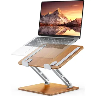 CIRYCASE Ergonomischer Laptop Ständer Höhenverstellbarer, Aluminium & Holz Laptop Stand, Faltbarer Dual-Bar Laptopständer, Notebook Ständer Stehpulte Kompatibel mit MacBook, HP 10-16"