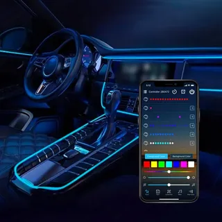 AUTO-STYLE 2-teilige mehrfarbige LED-Innenraumbeleuchtung mit App-Steuerung & 5-Meter-Lichtwellenleiter