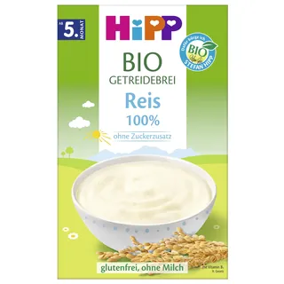 HiPP Bio Getreidebrei 100% Reis (7 x 200g), ab 5. Monat, ohne Zuckerzusatz, mit Vitamin B1, ohne Milch, glutenfrei, schonende Verarbeitung - sanft zu Babys Bäuchlein