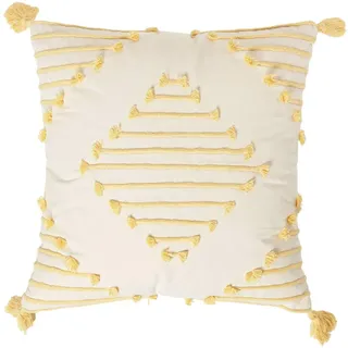 Homescapes Dekokissen creme 45/45 cm mit Stickerei & Quasten , Textil , Grafikmuster , Füllung: Polyester , Quadratisch , 45x45 cm , Oeko-Tex® , Heimtextilien, Wohntextilien, Kissen, Zierkissen