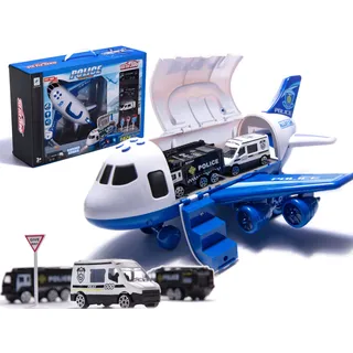 Transporter-Flugzeug + 3 Polizeiautos