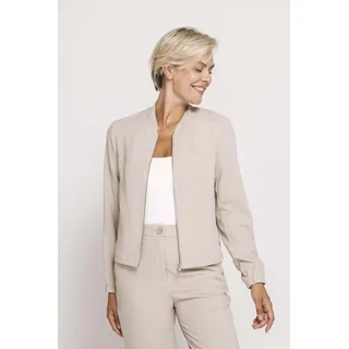 Jackenblazer ZHRILL "ZHDALS Blazer Bomberstyle", Damen, Gr. XL, grün, Web, Obermaterial: 60% Polyester, 28% Viskose, 8% sonstige Fasern, 4% Elasthan, unifarben, gerade hüftbedeckend, Rundhals, elastischer Bund, Blazer Jackenblazer, Blouson mit Reißverschluss