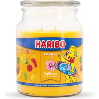 Haribo Duftkerzen im Glas - Duftkerzen fruchtig - Kerze im Glas - Kerzenglas - Duftkerzen im Glas - Haribokerzen - Windlicht mit Duft - Tropical Fun - 510g - Gelb