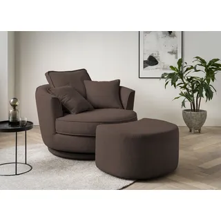 Home Affaire Drehsessel MAISIE Velours/Cord 120 x 86 x 173 cm Braun mit Hocker