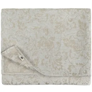 Linen & Cotton Jacquard Damast Tischdecke Stoff Cervo - 100% Leinen, Hellblau Blau Beige (147 x 300 cm) Tischtuch Tischwäsche Lang mit Blumen Muster für Home Küche Dekoration Esszimmer Wohnzimmer