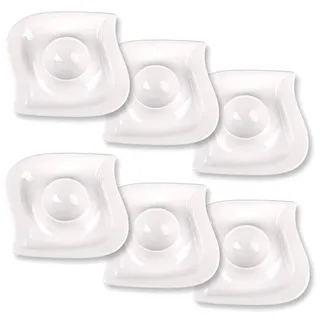 Schramm® 6 Stück Eierbecher Porzellan weiß geschwungen Eierhalter mit Ablage Eierständer