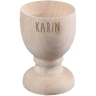 Herz & Heim® Eierbecher aus Holz mit Gratis Gravur des Namens zu Ostern oder für das beliebte Frühstücksei zu Hause Wunschname - einfach
