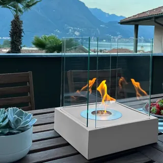 BIOKAMIN Freistehender Bioethanol Kamin 33 x 26 cm | Kompakter und moderner Ethanol-Kamin für stilvolle Wohnraumdekoration | Hause, Garten (Grau) - Grau