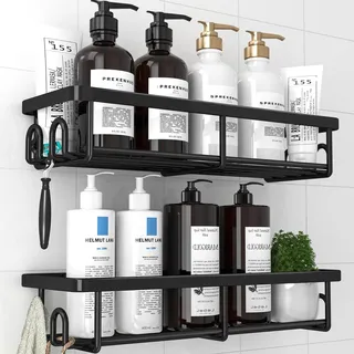 Kitsure Duschablage ohne Bohren, Badregal aus Edelstahl, Large, Schwarz | 2 rostfreie Duschablagen, schnell trocknendes Badregal mit großer Kapazität, langlebige Shampoo-Halterung für die Dusche