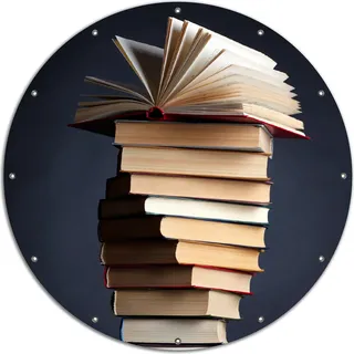 Wallario rundes Outdoor-Poster für Garten oder Balkon, Motiv Bücherstapel, 120 cm Durchmesser - Schwarz