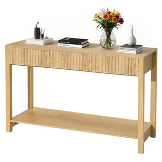 120 cm langer Konsolentisch, Landhaus-Schreibtisch hinter dem Sofa mit Schubladen und Ablagefach unten, schmaler rechteckiger Sofatisch aus Holz für den Flur, das Schlafzimmer, das Wohnzimmer, den Eingangsbereich, Burlywood