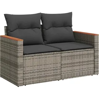 vidaXL Gartensofa 2-Sitzer mit Kissen Grau Poly Rattan - Grau