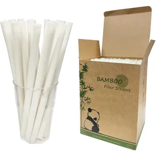 Biologisch Abbaubar Bambusfaser Jumbo Smoothie Strohhalme 200 Stück, 12mm Extra Wide Bubble Tea Strohhalme Einweg Cellulose Boba Trinkhalme