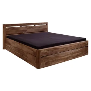 MASSIVMOEBEL24.DE Bett mit Schublade Sheesham 180x200x90 rot-braun gebeizt TORONTO #154 - Dunkelbraun