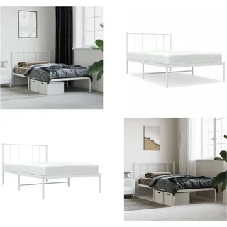 vidaXL Bettgestell mit Kopfteil Metall Weiß 100x200 cm - Bettgestell - Bettgestelle - Bettrahmen - Einzelbett - Weiß