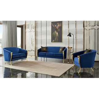 klassische goldene samt luxus wohnlandschaft sofagarntur sitzer set schlangen - Schwarz