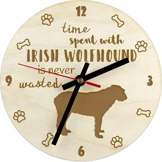 Irischer Wolfshund, Irish Wolfhound - Uhr mit Hund, Holzuhr mit Gravur, personalisierte Uhr von Art-Dog
