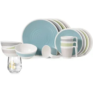 Melamin Camping Geschirr Set 1-4 Personen Harmonie 4-32 Teilig + Gläser Wassergläser Weingläser Champagner-Gläser Flûtes Tafelgeschirr Picknick BBQ Kochgeschirr