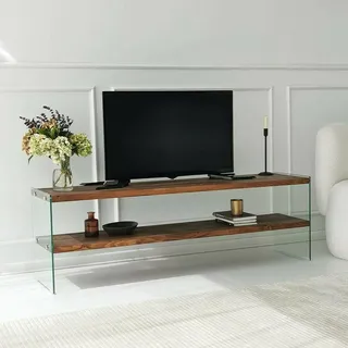 Dmora Vindemiatrix TV-Lowboard 140x35x45 cm Braun Glas/Massivholz