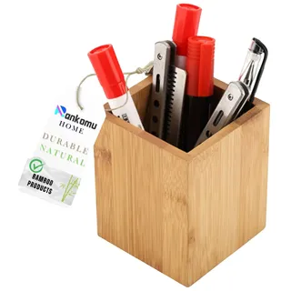 Rankomu Bambus-Stiftehalter Holz Schreibtisch Organizer – Natürlicher Stifthalter für Büro, Schule & Zuhause | Langlebig, Umweltfreundlich, Multifunktional (8x8x10cm)