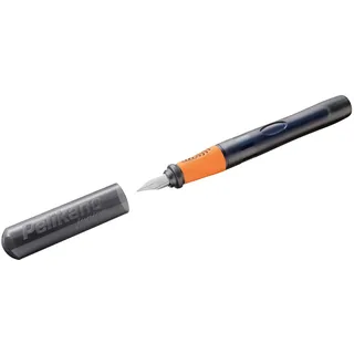 Pelikan Pelikano Junior Schreiblernfüller Anthrazit, Feder A, für Rechtshänder, inkl. 1 Großraumtintenpatrone Königsblau – Soft-Griffzone – Made in Germany