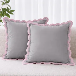 Folkulture Deko-Kissenbezüge mit Bogenkante aus Baumwolle, niedliche Outdoor-Kissen, Boho-Stil, für Couchkissen, Wohnzimmer, Sommer, ca. 45 x 45 cm, 2 Stück