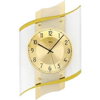 AMS 5515 Wanduhr Funk Funkwanduhr analog golden mit Glas modern - Gold, Schwarz