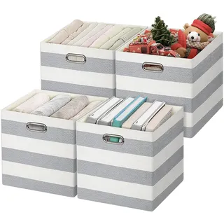 Posprica Aufbewahrungskörbe, Aufbewahrungswürfel, 13 × Stoff-Aufbewahrungsboxen, faltbare Körbe, Container, Schubladen für Kinderzimmer, Büros, Schränke, Heimdekoration, 4 Stück, grau-weiß gestreift