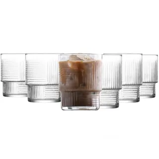 KIAPPO Helen Gläser Set 6er – 325 ml – Klassisch geriffelte Trinkgläser aus dickem Glas – Spülmaschinenfest – Ideal für Wasser, Säfte, Cocktails – Hochglanz, langlebig & elegant